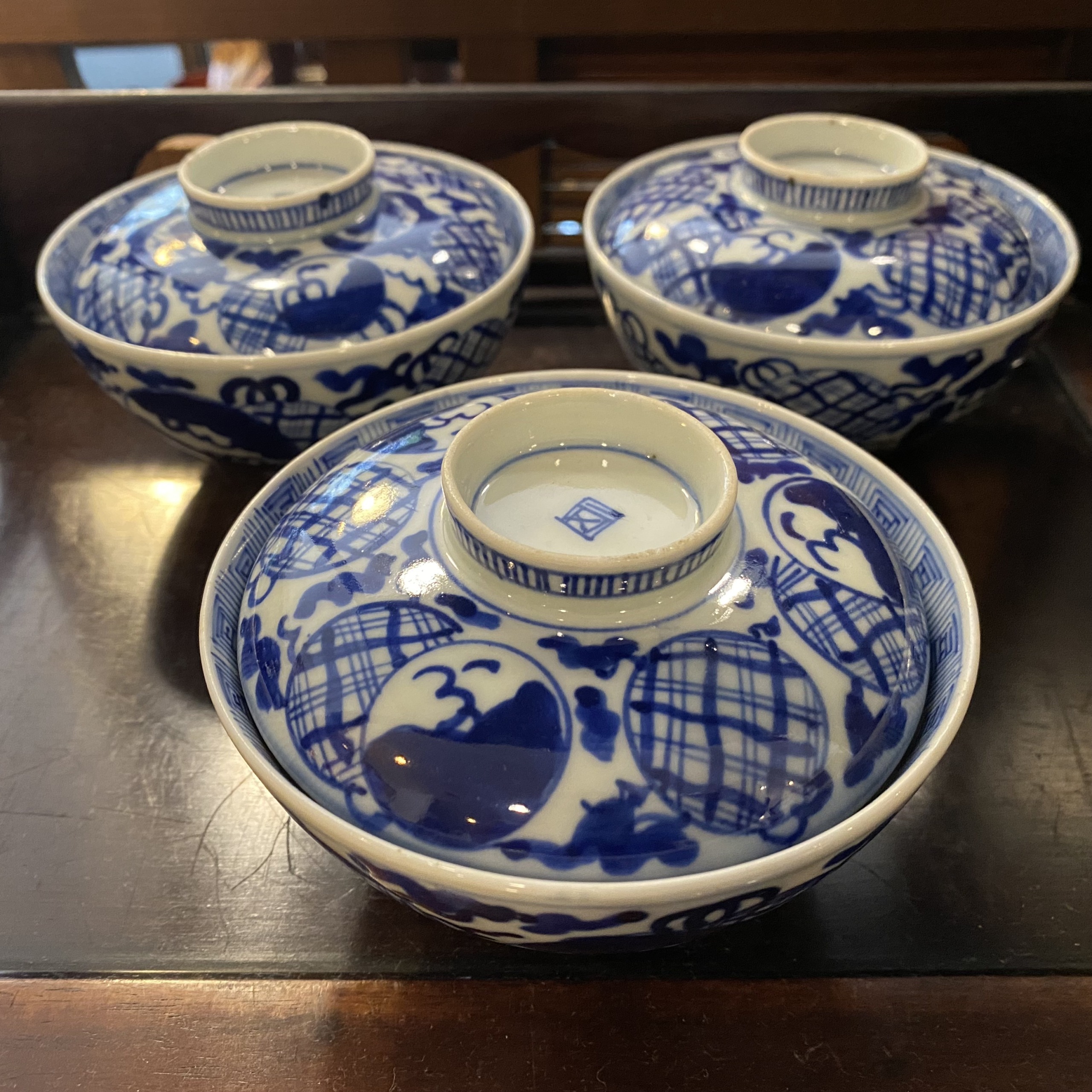 鍋島・伊万里焼 染付 蓋付茶碗 | Antique Nanae