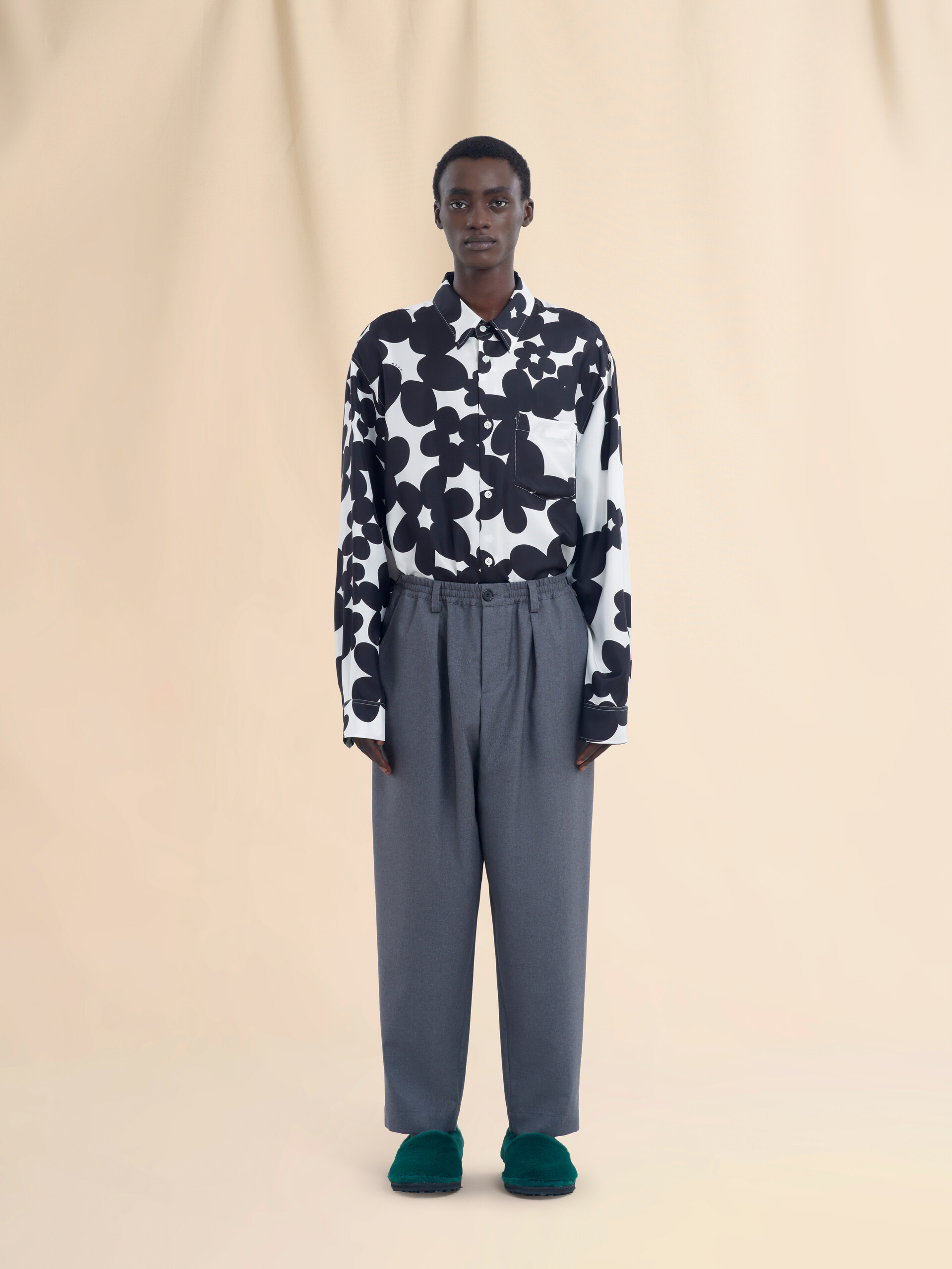 グレー トロピカルウールパンツ、ドローストリングウエストの | Marni