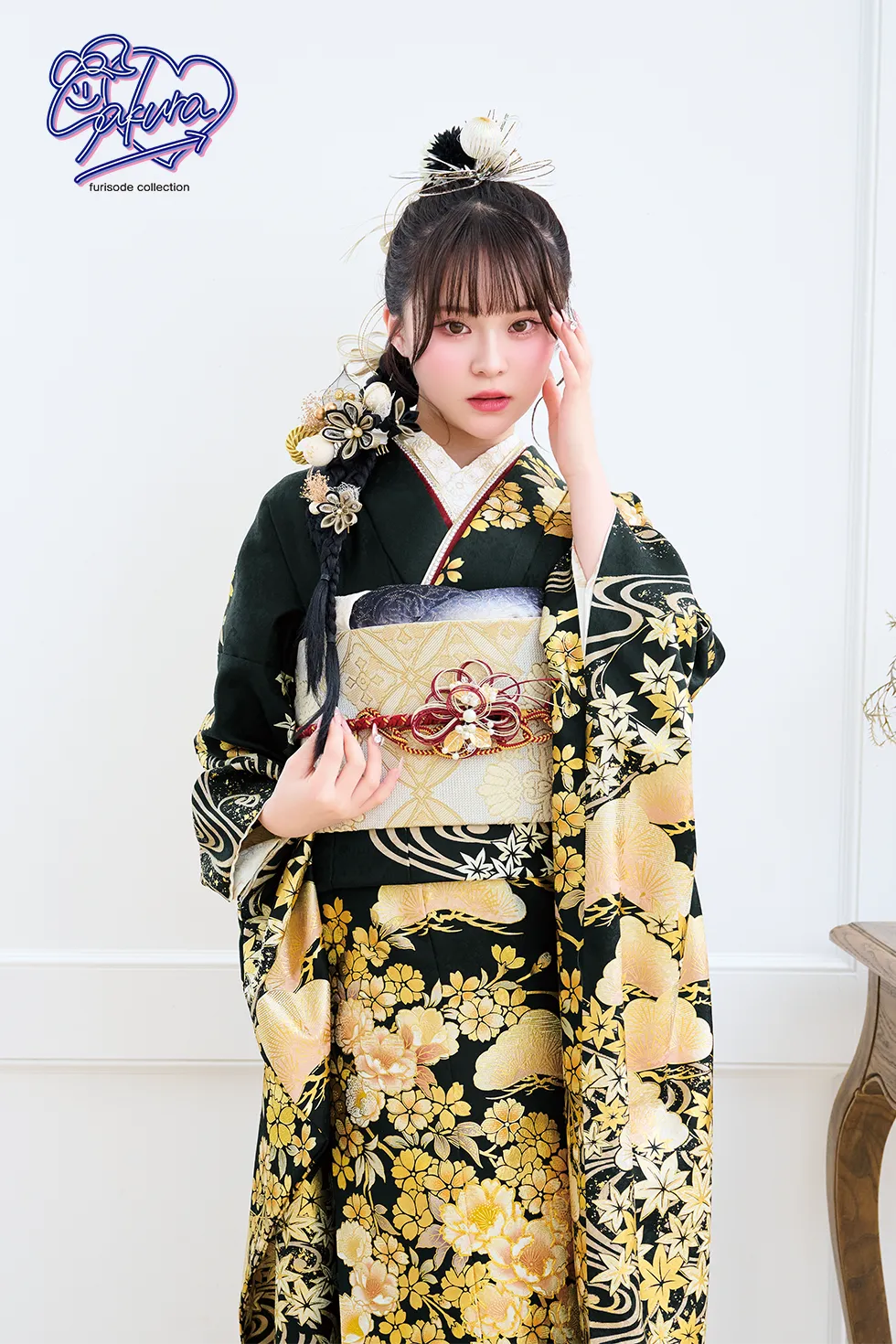 早い者勝ち】7月まで特別価格 振袖 セット 落款入り 深緑地金牡丹