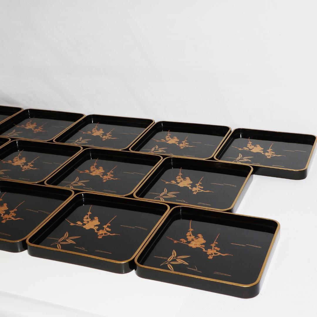 漆 蒔絵 小盆 松竹梅　20客　箱付き　レトロ　16.5cm